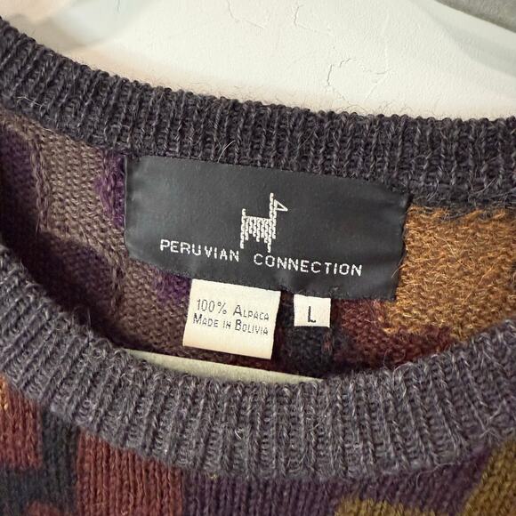 Peruvian Connection Alpaca Grandpa Sweater Colorful Geometric Pattern Crew Large - Picture 2 of 7